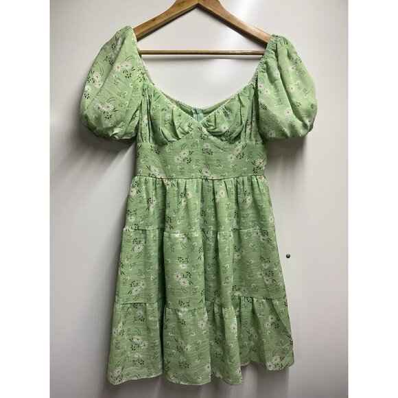 PRINCESS POLLY Floral green Emery Puff Sleeve Mini Dress Size 2 - Picture 2 of 5